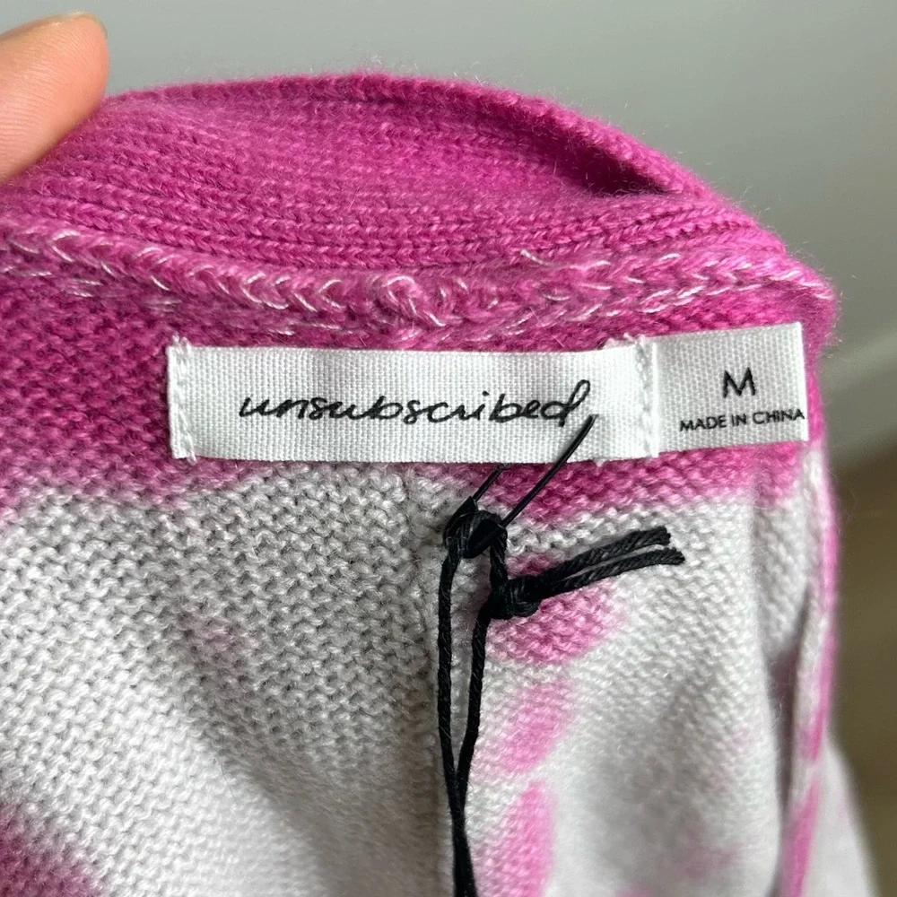 NWT Unsubscribed 100% Cashmere Pink Tie Dye Button Down Boyfriend Cardigan